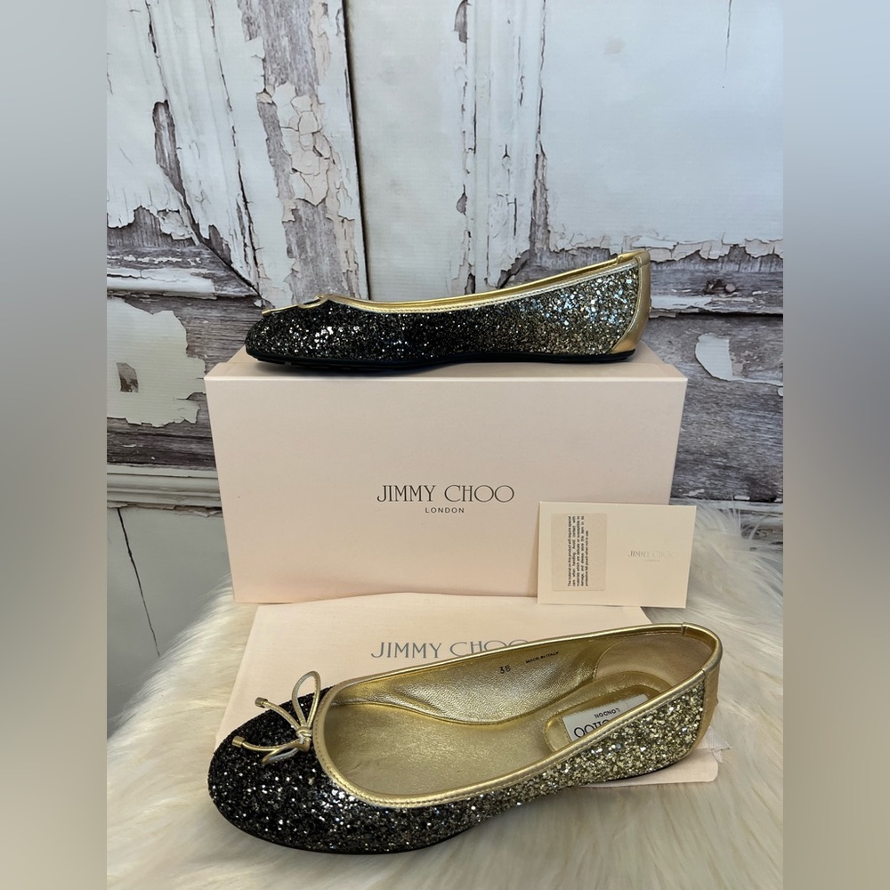 Jimmy Choo Walsh Glitter Ballet Flats 38/8